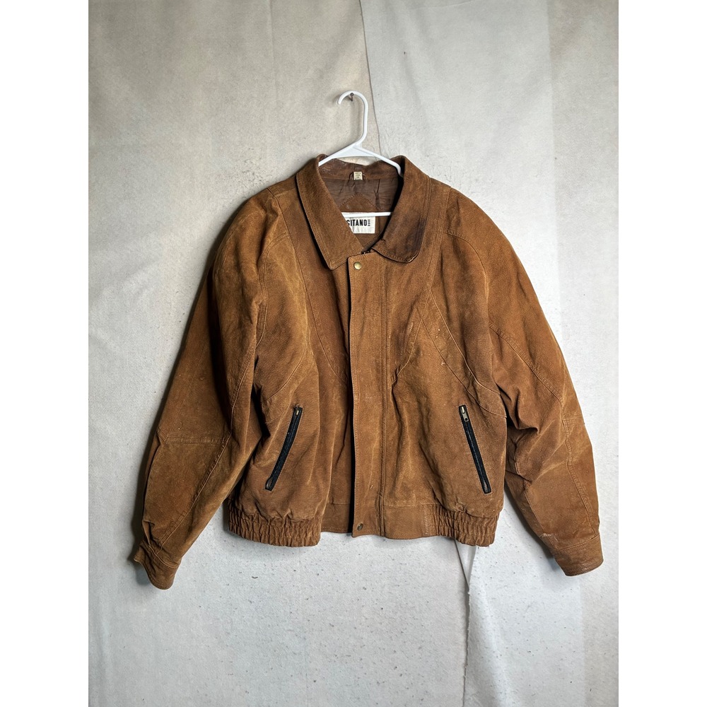 Vintage Gitano Mens 2XL Brown Suede Leather Bomber Jacket Full Zip RN 52469